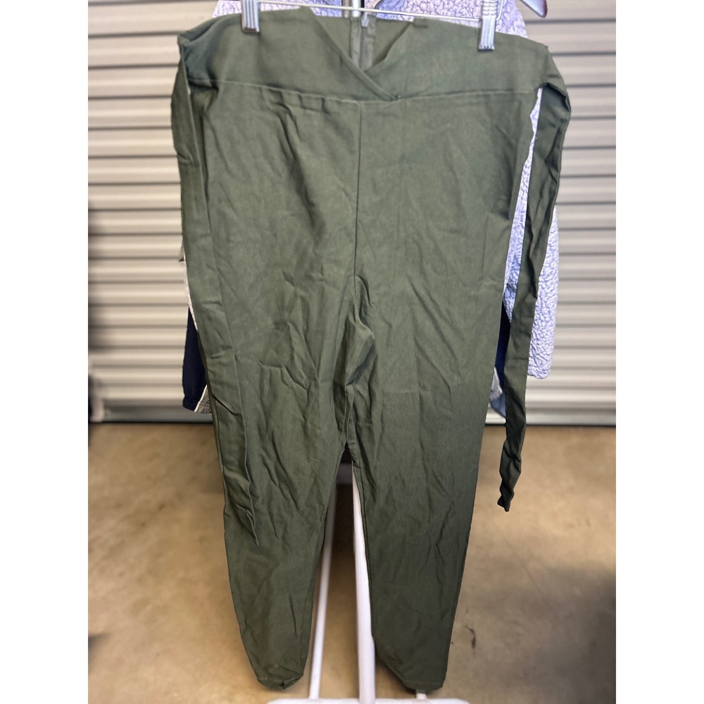 Fashion Nova Pants Women 1X Olive Knot Your Girl Slim V-Waist Tie Wrap Green NEW